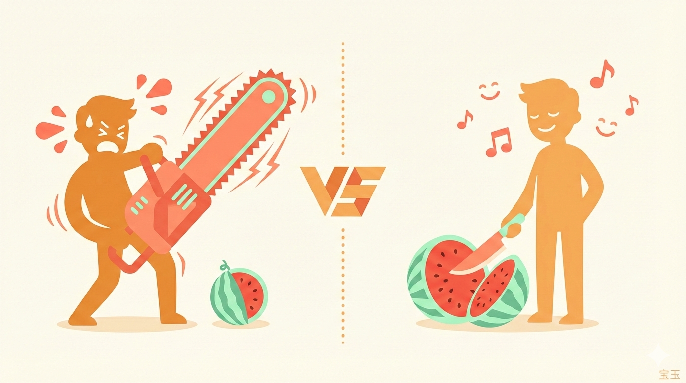 电锯切西瓜 vs 西瓜刀的对比