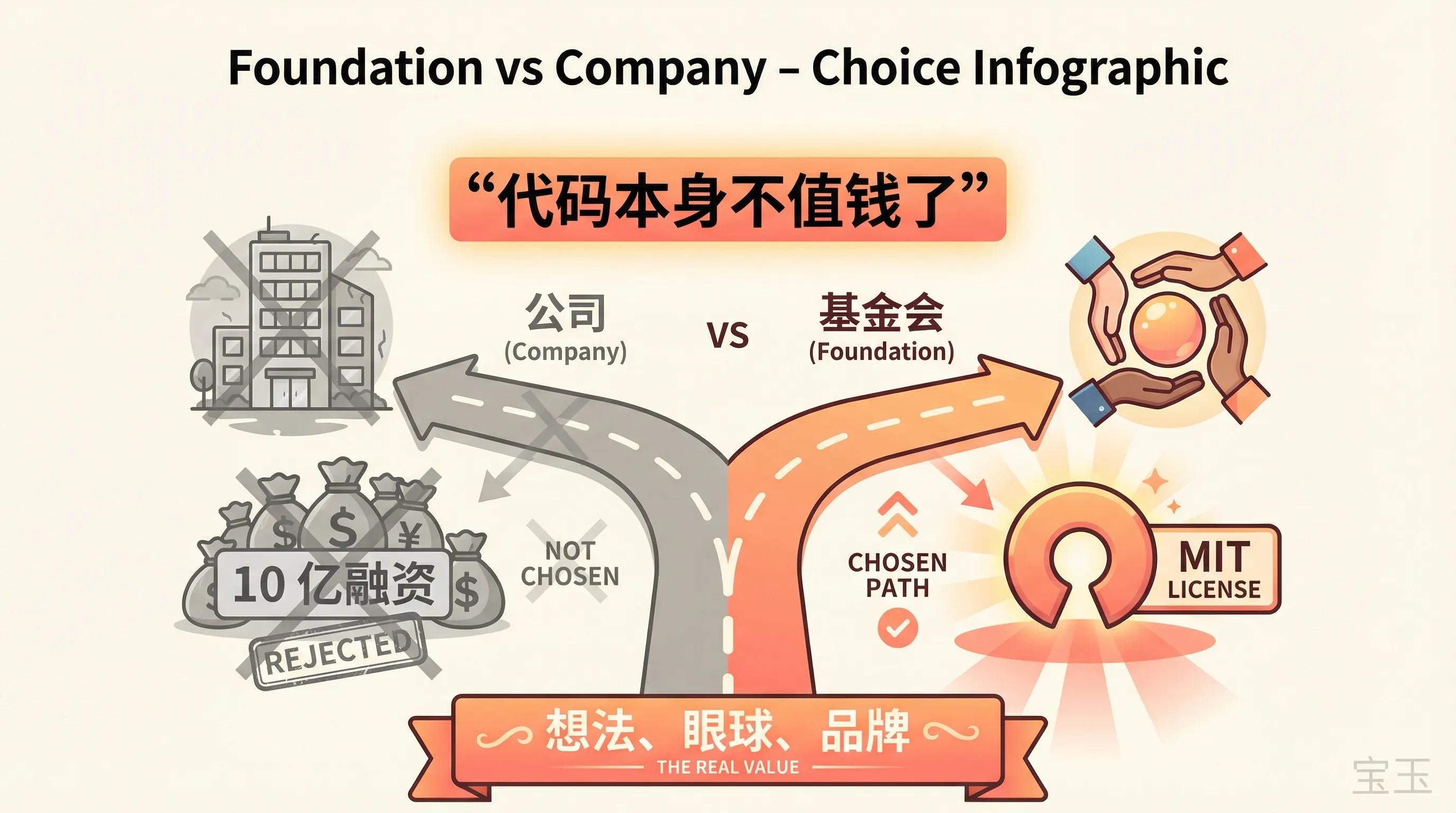 基金会 vs 公司：代码不值钱，想法眼球品牌才值钱