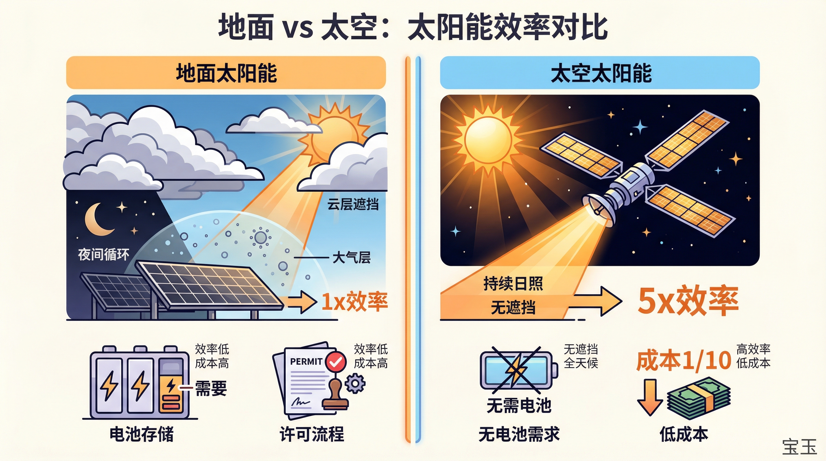 地面 vs 太空太阳能效率对比