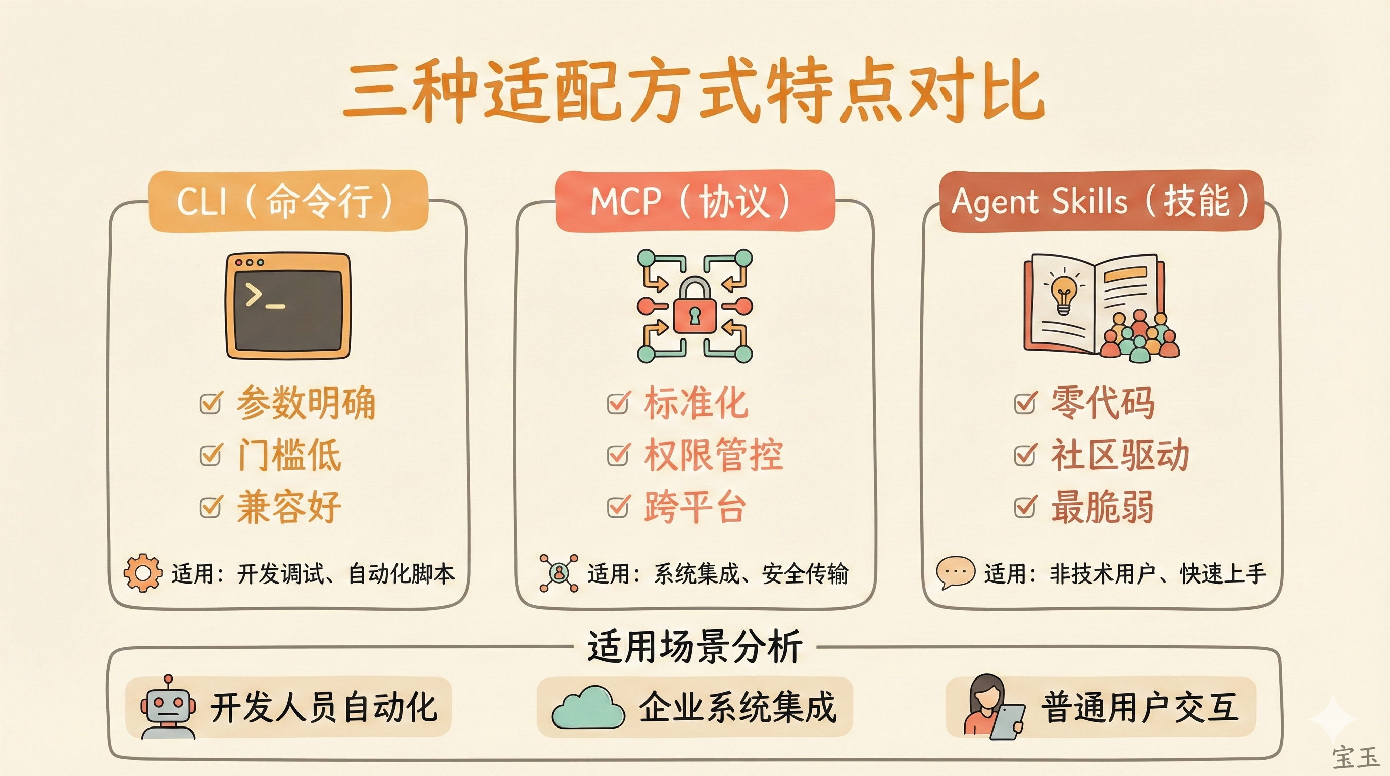 CLI、MCP、Agent Skills 三种适配方式对比