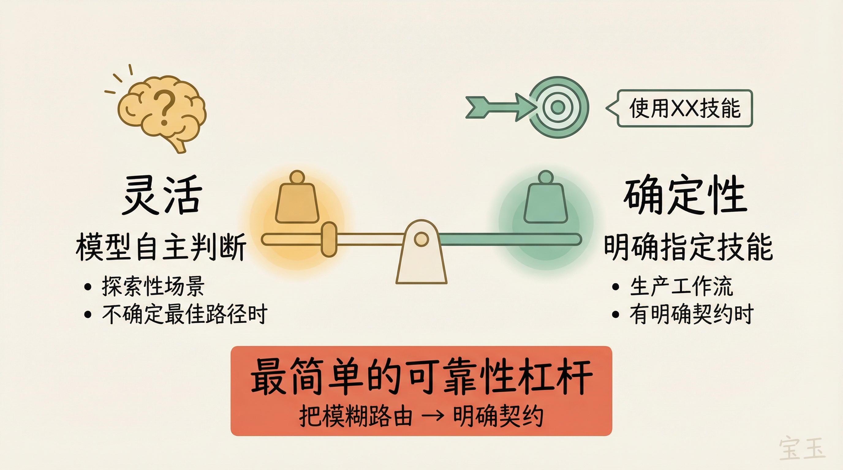 灵活 vs 确定性：何时让模型自主选择，何时明确指定