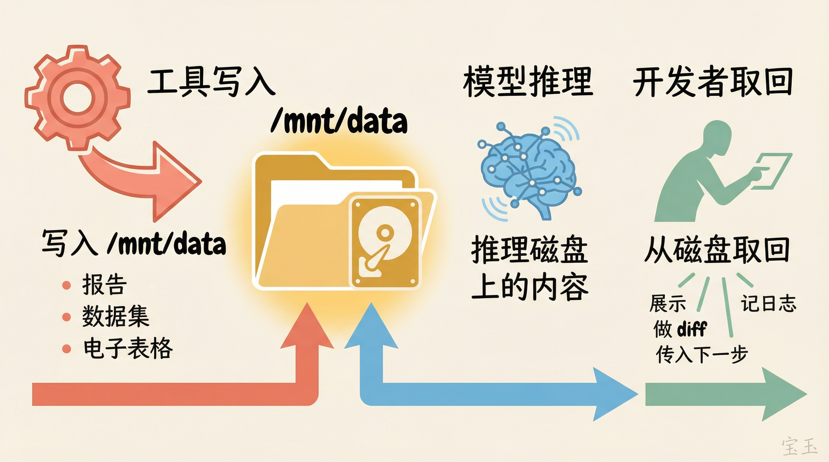 工具写入→模型推理→开发者取回的三段式工作流