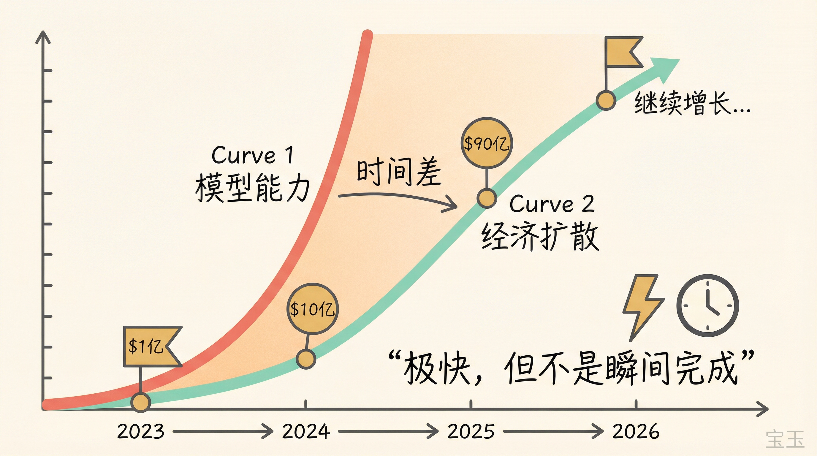 两个指数:模型能力 vs 经济扩散的时间差