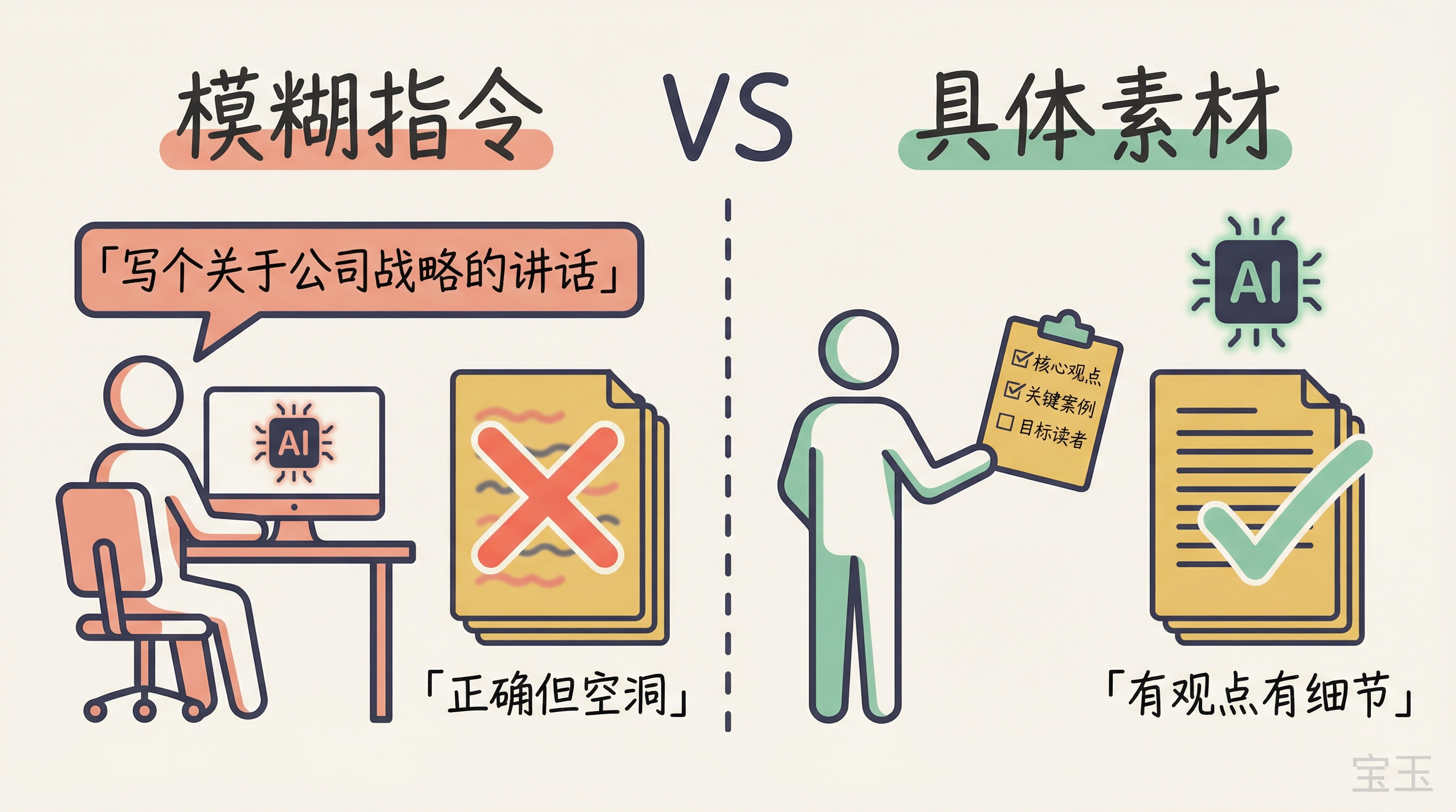 模糊指令 vs 具体素材:给 AI 什么料决定产出质量