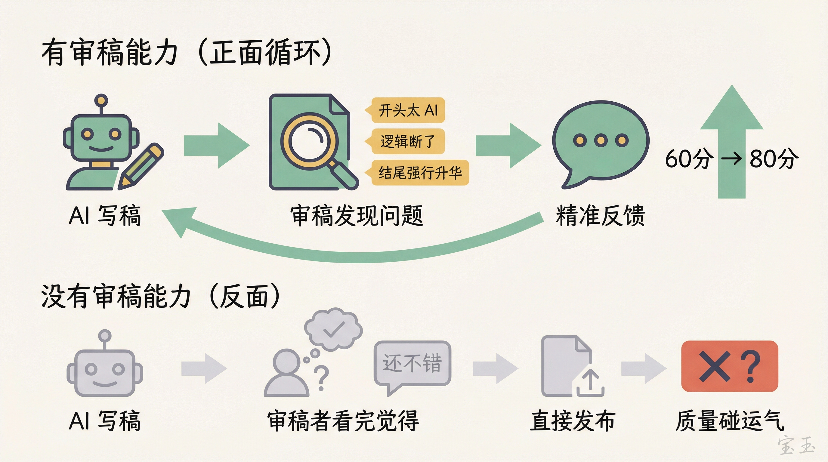 审稿反馈循环:有审稿能力从 60 分到 80 分,没有则质量碰运气