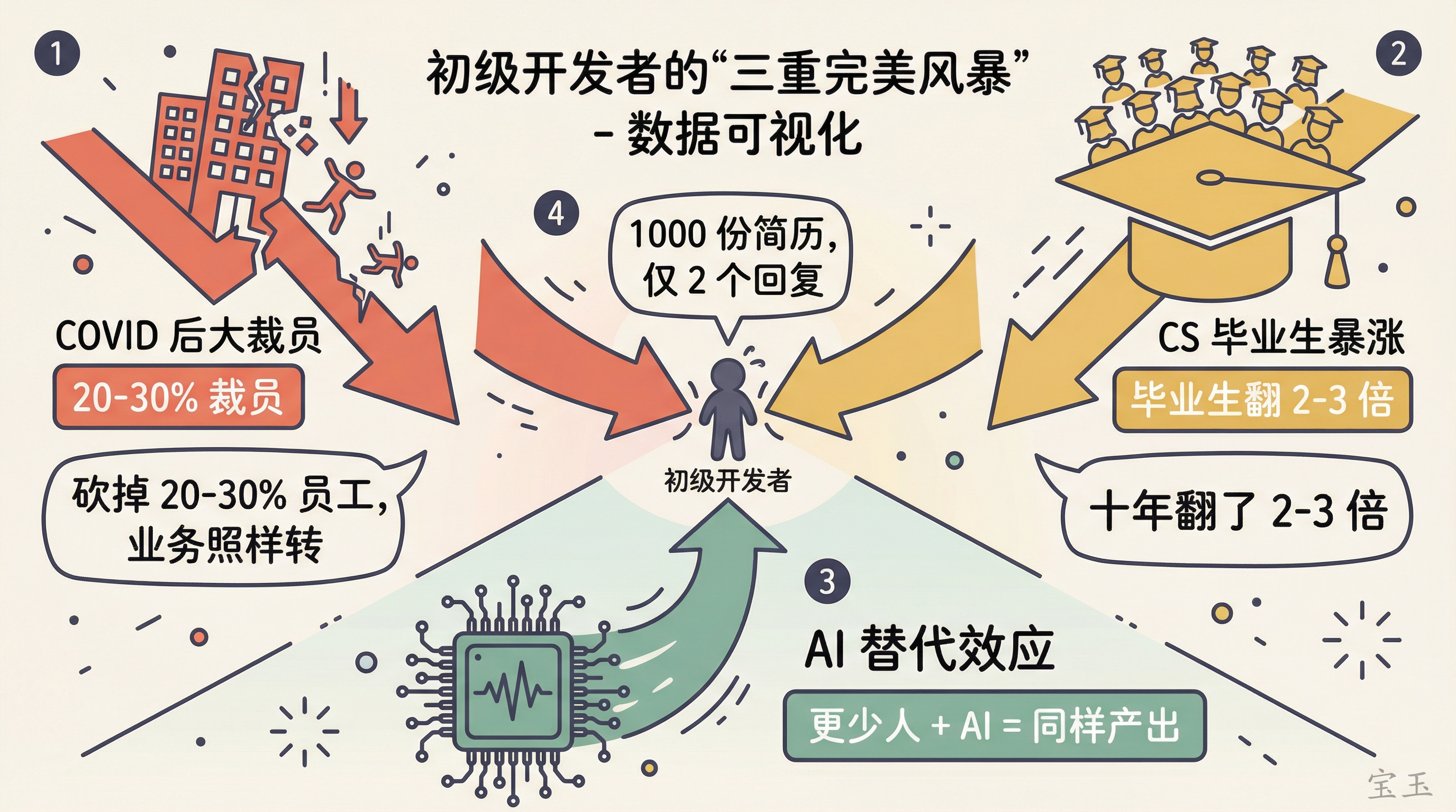初级开发者面临的三重风暴：裁员潮、毕业生暴涨、AI 替代效应