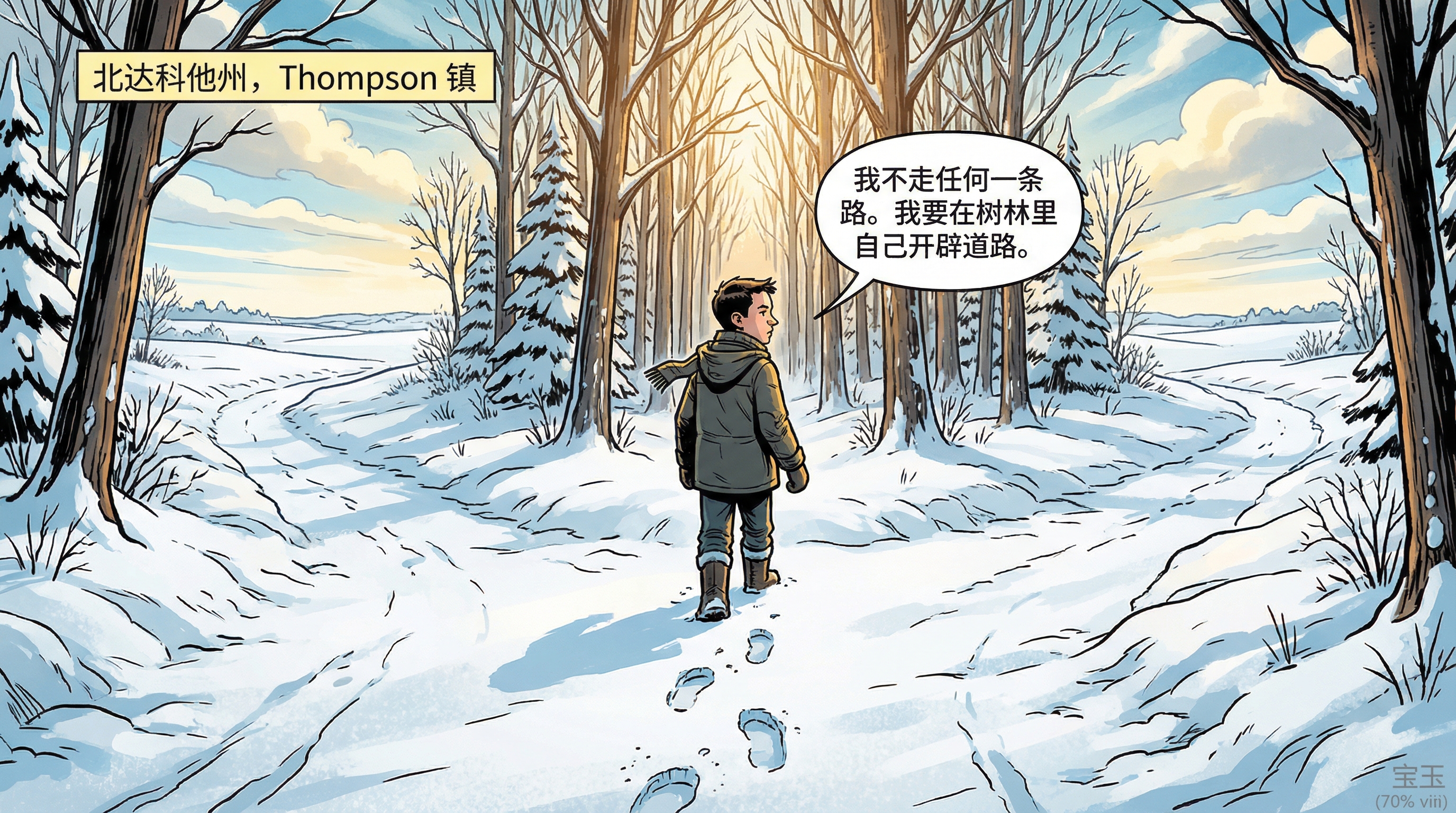 少年 Brockman 在北达科他雪地中选择自己开路