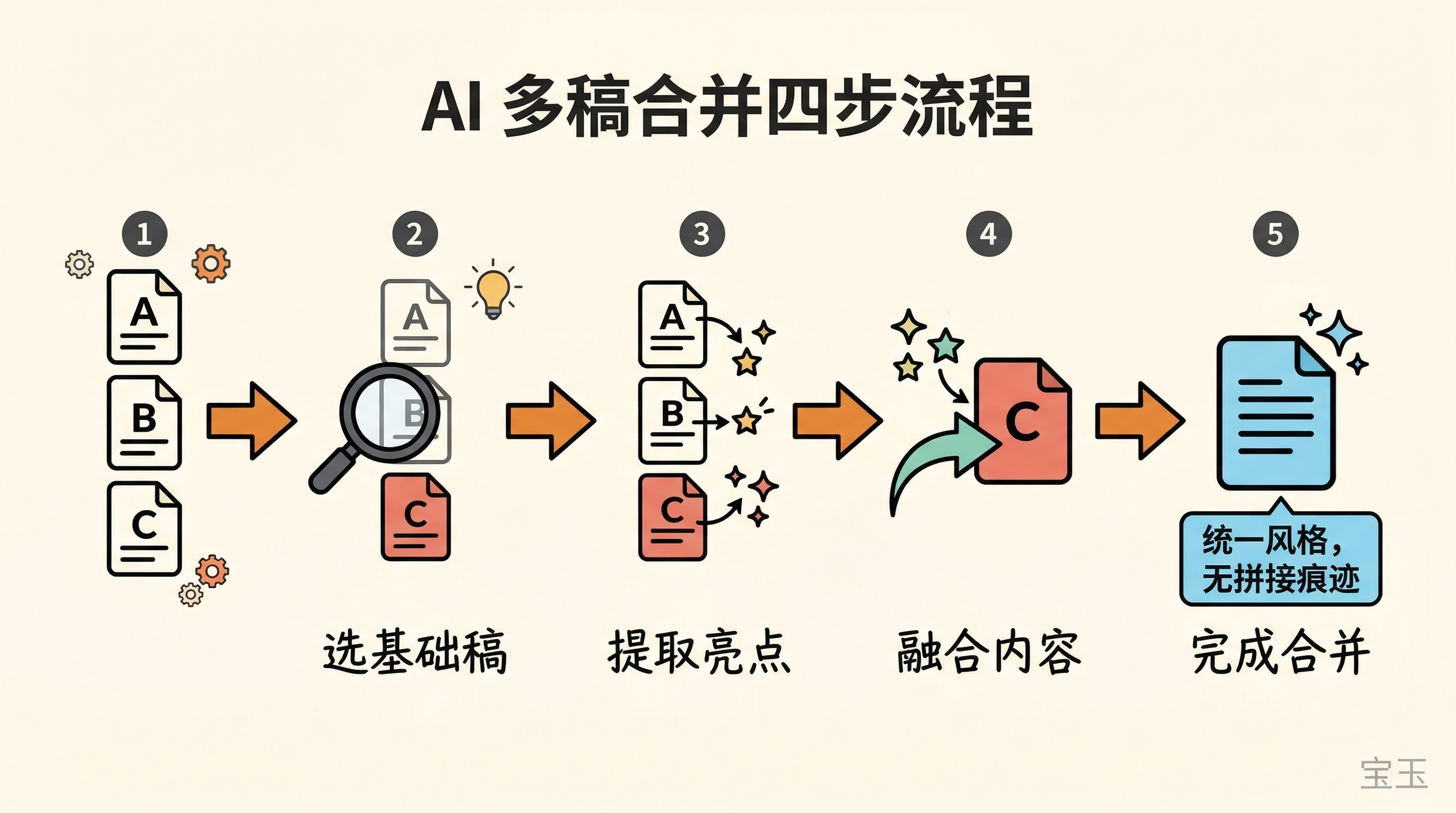 AI 多稿合并四步流程