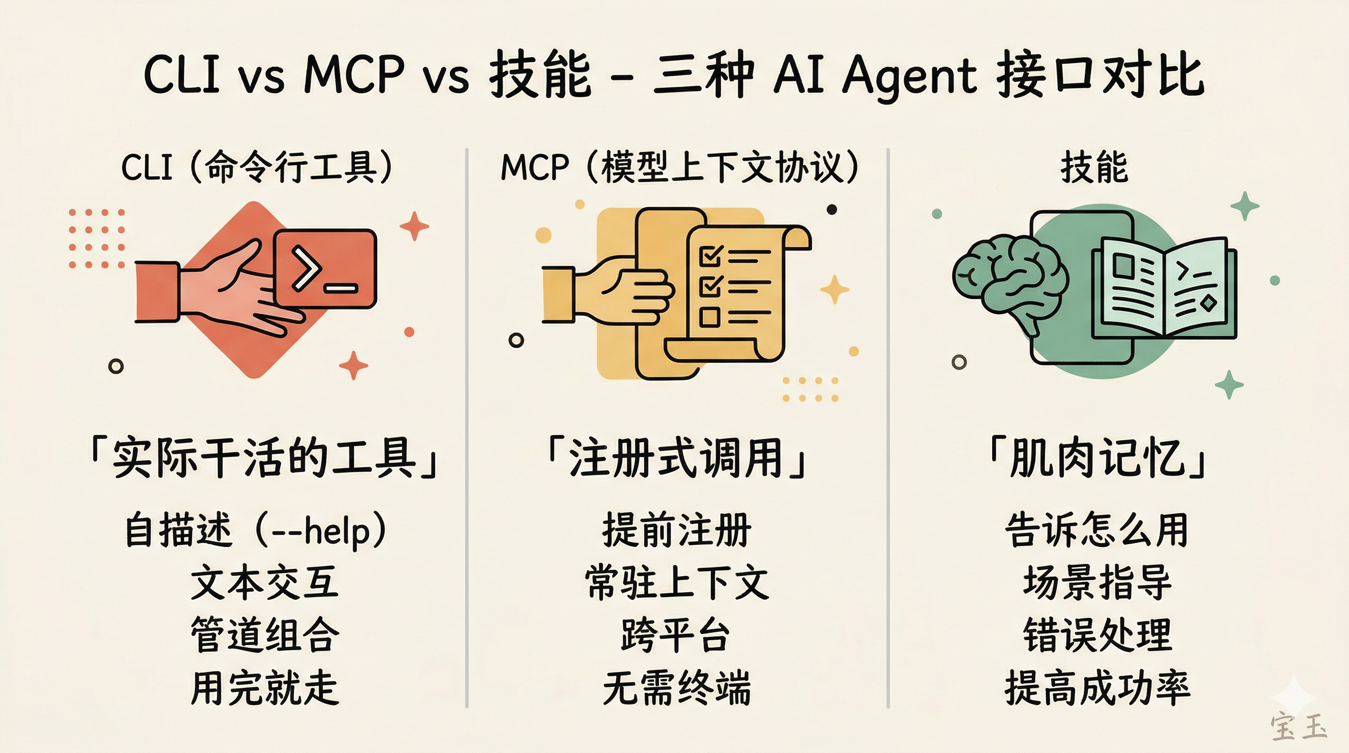 CLI vs MCP vs 技能 - 三种 AI Agent 接口对比