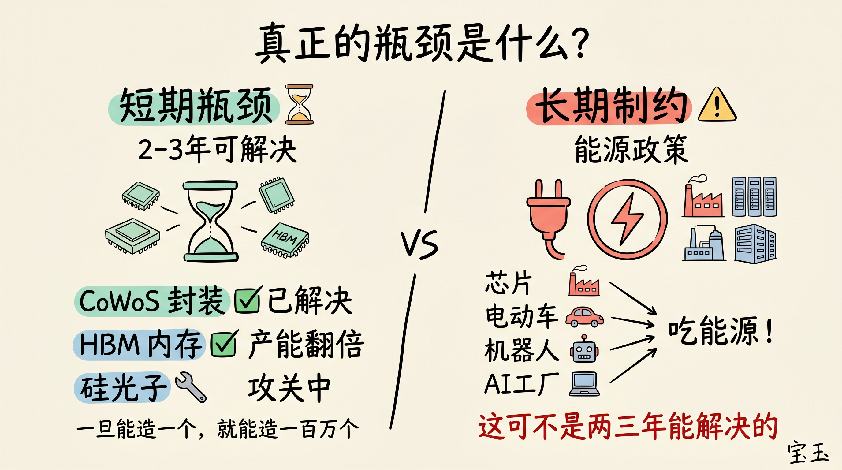 短期瓶颈 vs 长期能源制约