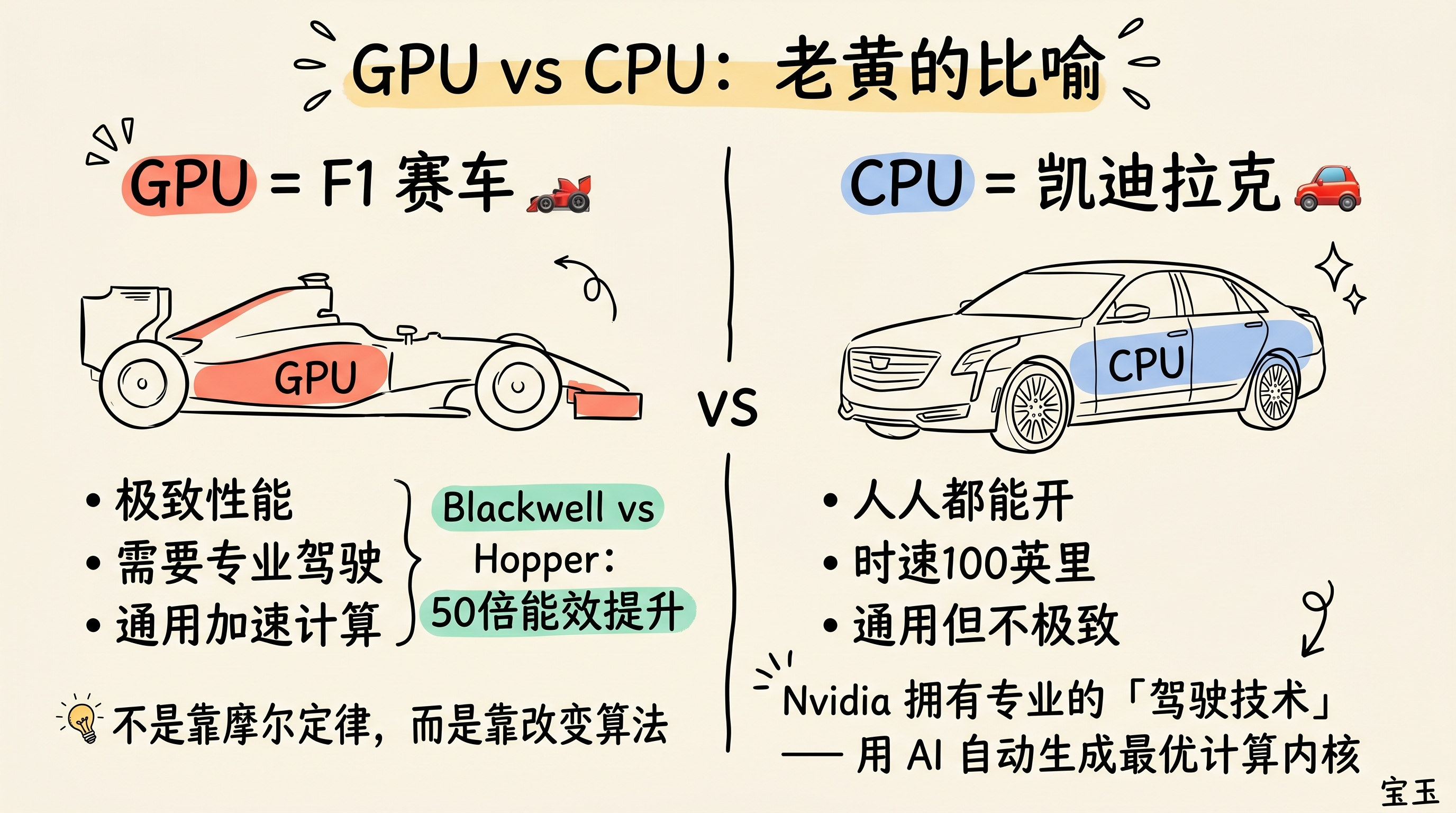 GPU vs CPU：F1 赛车与凯迪拉克
