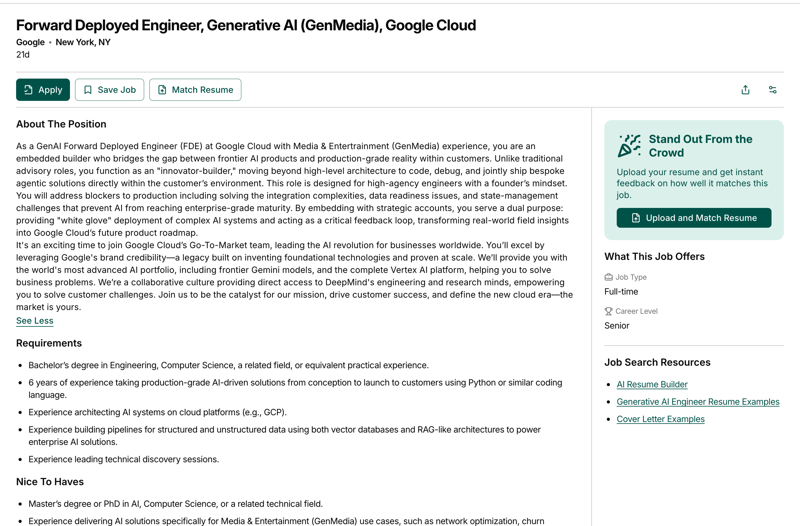 Google FDE JD 原文截图